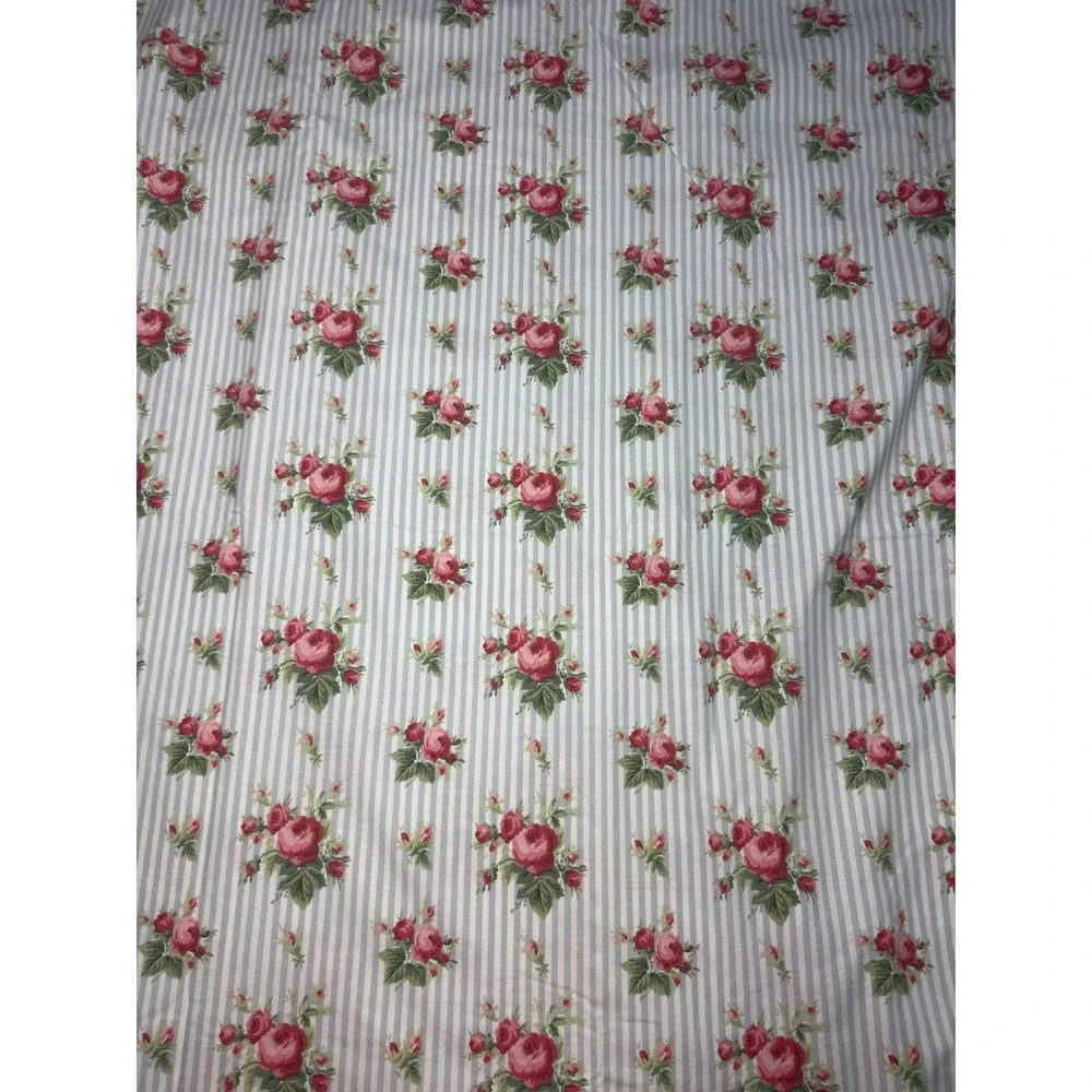 Ralph Lauren Emma Full Flat Sheet Blue Stripe Roses Ruffled Cottage Shabby Chic - Picture 5 of 6
